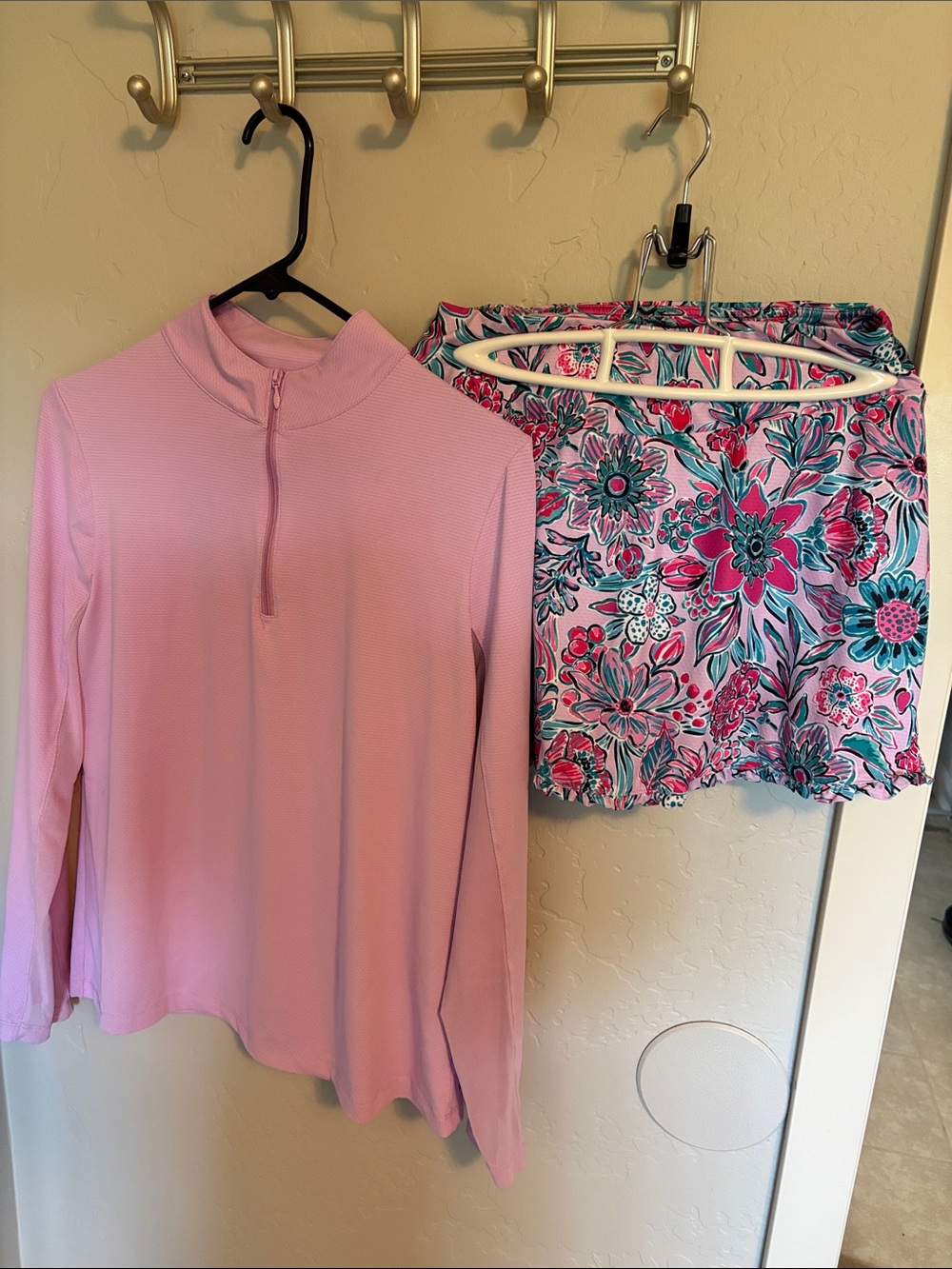 Gottex Pink Long Sleeve Half-Zip Top with Pink Floral Skort- both included!